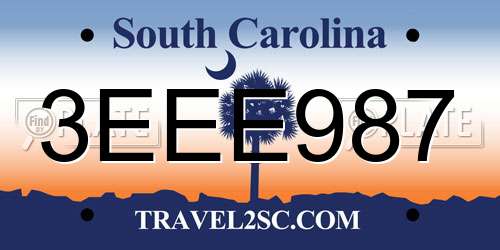 3EEE987 South Carolina License Plate