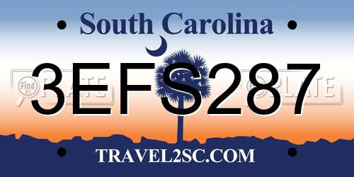 3EFS287 South Carolina License Plate
