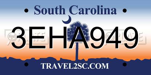 3EHA949 South Carolina License Plate
