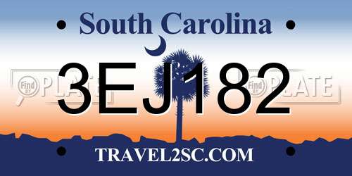 3EJ182 South Carolina License Plate