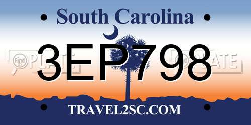 3EP798 South Carolina License Plate