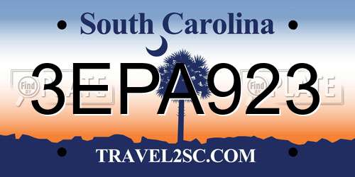 3EPA923 South Carolina License Plate