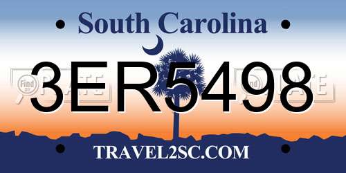 3ER5498 South Carolina License Plate