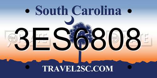 3ES6808 South Carolina License Plate