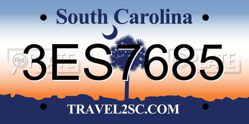 3ES7685 South Carolina License Plate
