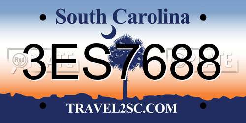 3ES7688 South Carolina License Plate
