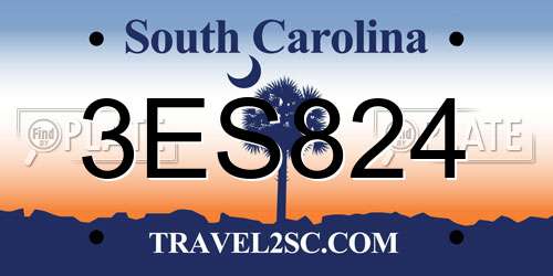 3ES824 South Carolina License Plate
