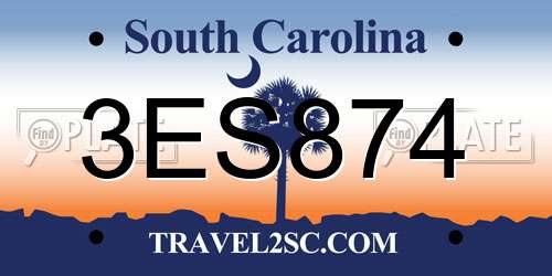 3ES874 South Carolina License Plate