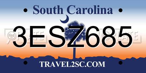 3ESZ685 South Carolina License Plate