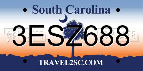 3ESZ688 South Carolina License Plate