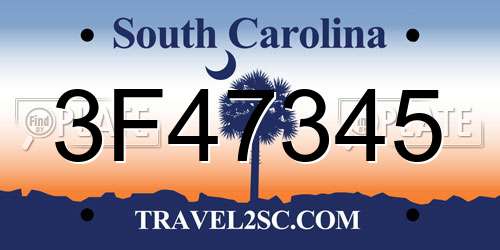 3F47345 South Carolina License Plate