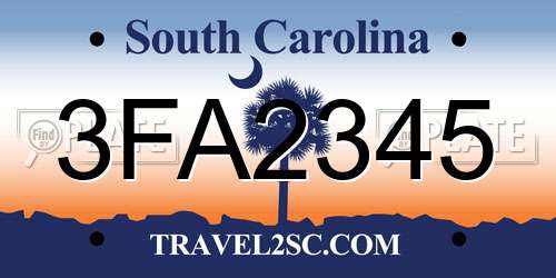 3FA2345 South Carolina License Plate