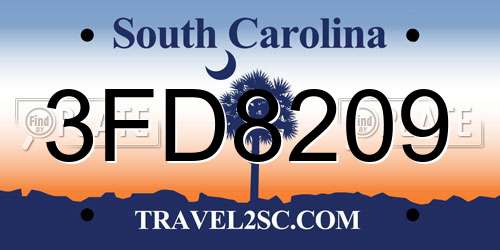 3FD8209 South Carolina License Plate