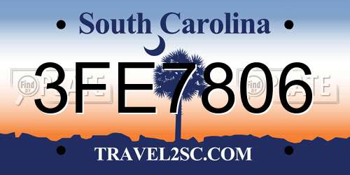 3FE7806 South Carolina License Plate