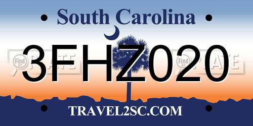 3FHZ020 South Carolina License Plate