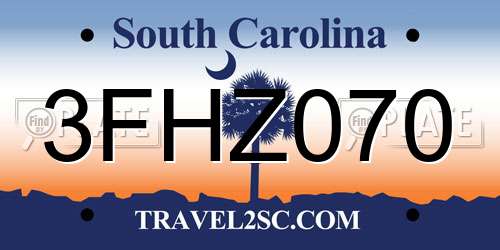 3FHZ070 South Carolina License Plate