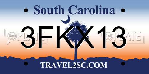 3FKX13 South Carolina License Plate