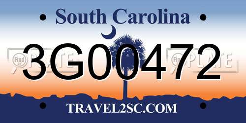 3G00472 South Carolina License Plate