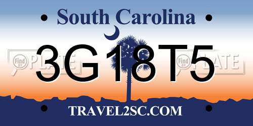 3G18T5 South Carolina License Plate