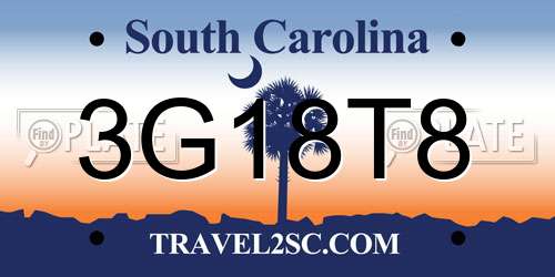3G18T8 South Carolina License Plate