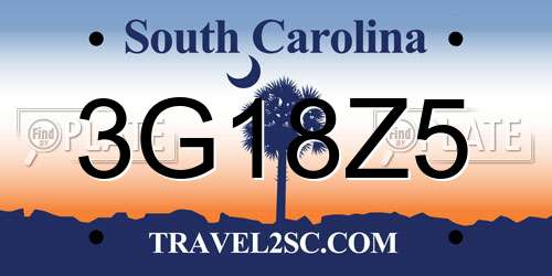 3G18Z5 South Carolina License Plate