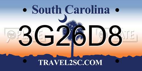 3G26D8 South Carolina License Plate