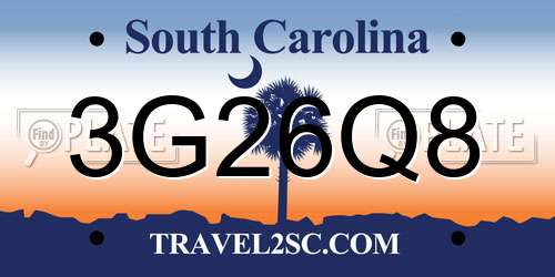 3G26Q8 South Carolina License Plate