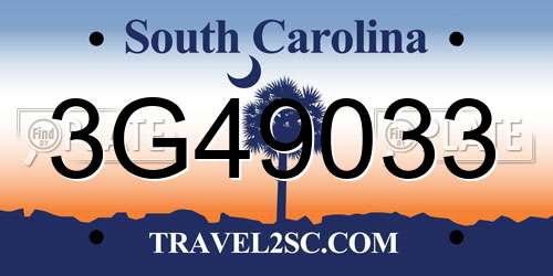 3G49033 South Carolina License Plate