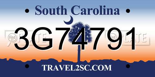 3G74791 South Carolina License Plate