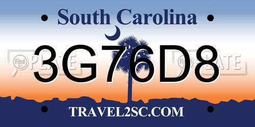 3G76D8 South Carolina License Plate