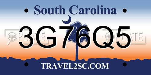 3G76Q5 South Carolina License Plate
