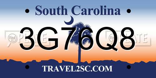 3G76Q8 South Carolina License Plate