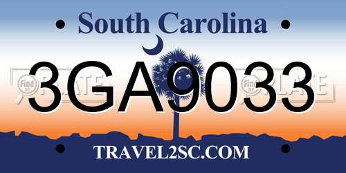 3GA9033 South Carolina License Plate