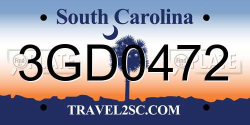 3GD0472 South Carolina License Plate