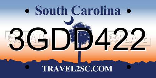 3GDD422 South Carolina License Plate