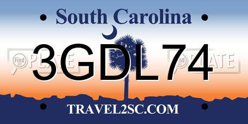 3GDL74 South Carolina License Plate