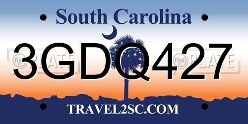 3GDQ427 South Carolina License Plate