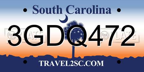 3GDQ472 South Carolina License Plate