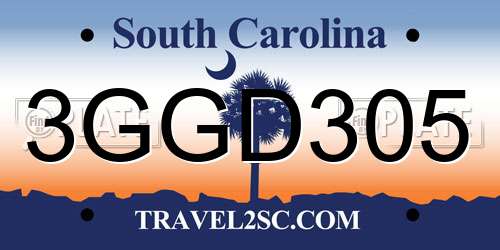 3GGD305 South Carolina License Plate