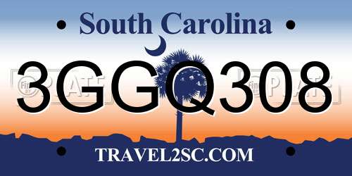 3GGQ308 South Carolina License Plate
