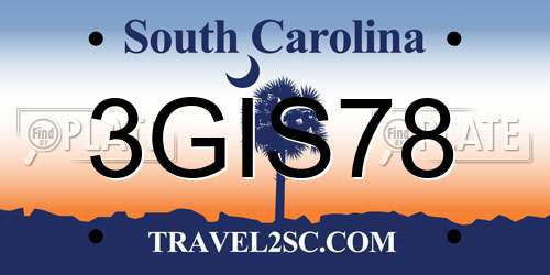 3GIS78 South Carolina License Plate