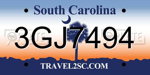 3GJ7494 South Carolina License Plate