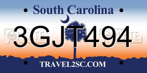3GJT494 South Carolina License Plate