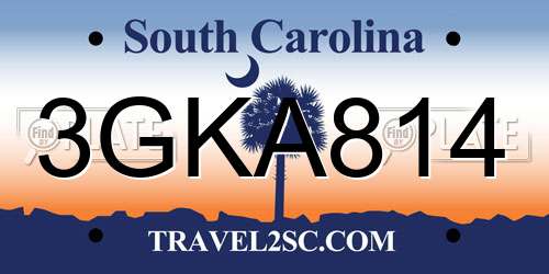 3GKA814 South Carolina License Plate
