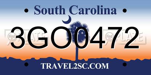 3GO0472 South Carolina License Plate