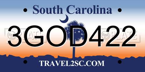 3GOD422 South Carolina License Plate
