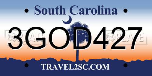 3GOD427 South Carolina License Plate