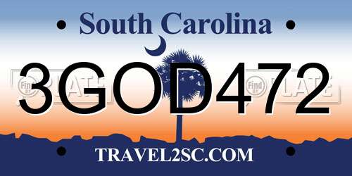 3GOD472 South Carolina License Plate
