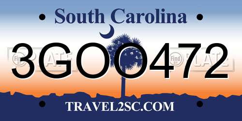 3GOO472 South Carolina License Plate