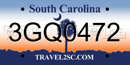 3GQ0472 South Carolina License Plate